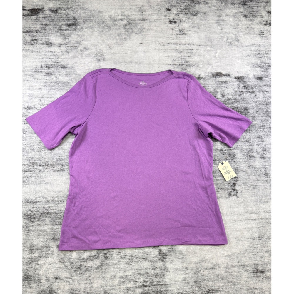 NWT St Johns Bay Petite PXXL Classic Boatneck Tee Orchid Purple 100% Cotton
